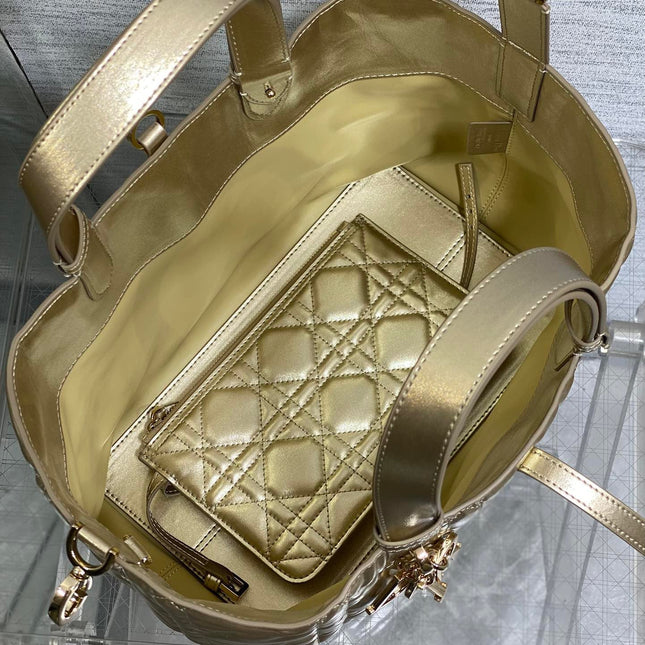DIOR TOUJOURS TOTE BAG 28 IN GOLD METALLIC CALFSKIN
