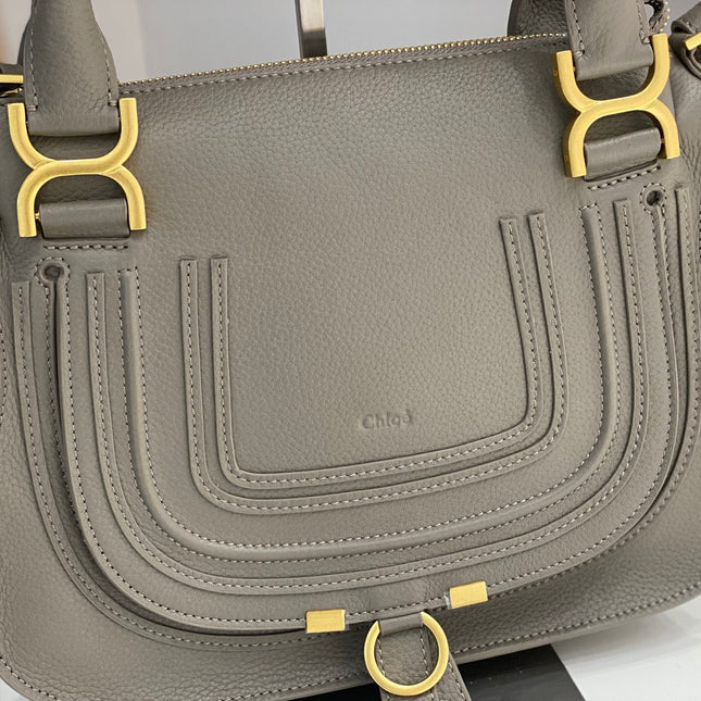 CHLOE MARCIE DOUBLE CARRY BAG IN GREY CALFSKIN GOLD HARDWARE