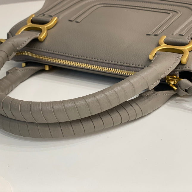 CHLOE MARCIE DOUBLE CARRY BAG IN GREY CALFSKIN GOLD HARDWARE