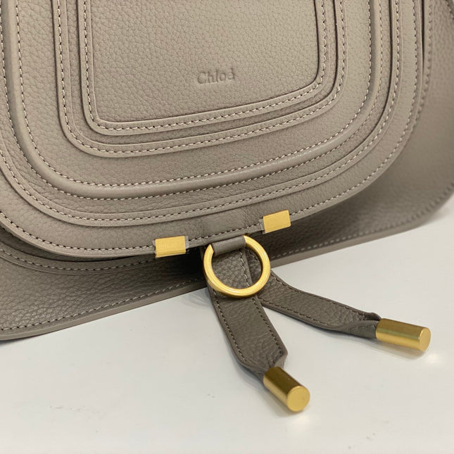CHLOE MARCIE DOUBLE CARRY BAG IN GREY CALFSKIN GOLD HARDWARE