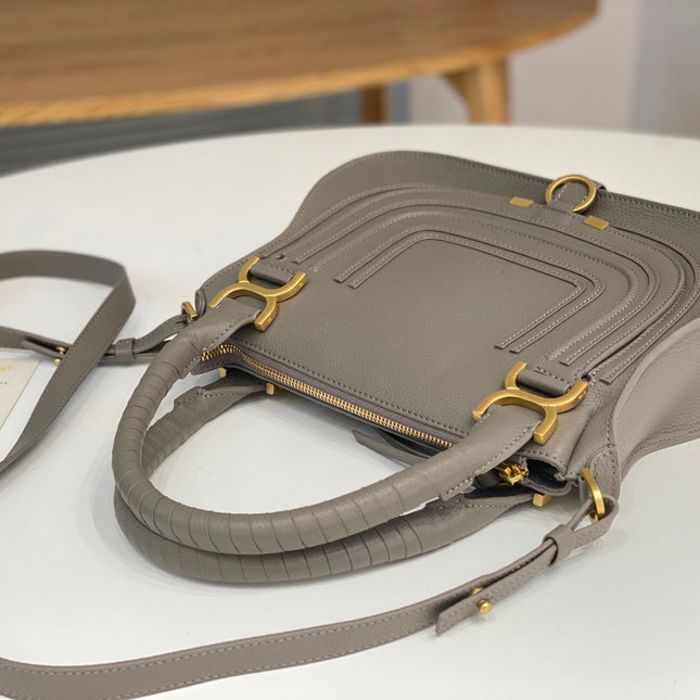 CHLOE MARCIE DOUBLE CARRY BAG IN GREY CALFSKIN GOLD HARDWARE