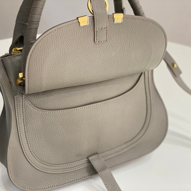 CHLOE MARCIE DOUBLE CARRY BAG IN GREY CALFSKIN GOLD HARDWARE