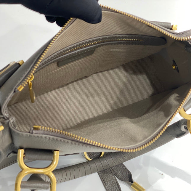 CHLOE MARCIE DOUBLE CARRY BAG IN GREY CALFSKIN GOLD HARDWARE
