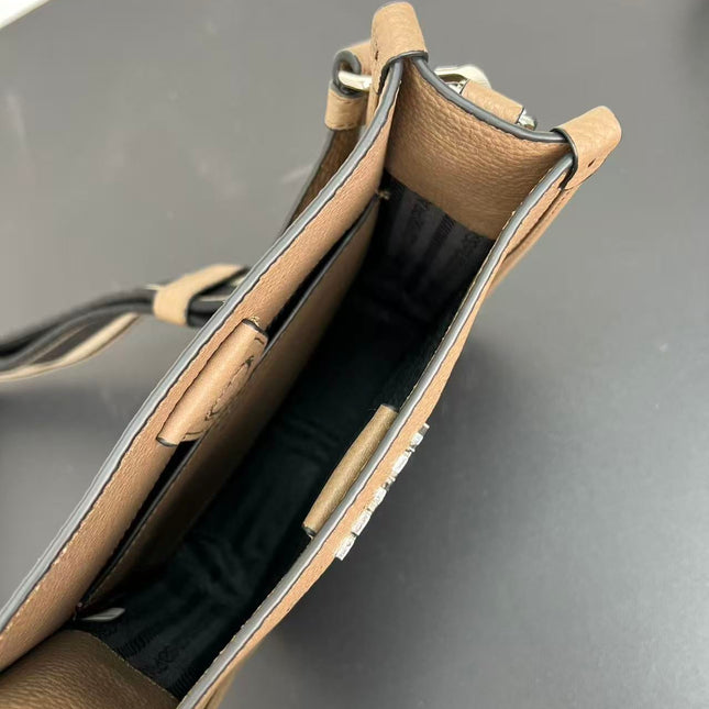 PRADA ADJUSTABLE SHOULDER BAG 20 IN BROWN CALFSKIN SILVER HARDWARE
