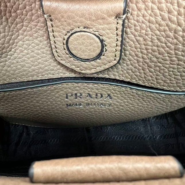 PRADA ADJUSTABLE SHOULDER BAG 20 IN BROWN CALFSKIN SILVER HARDWARE