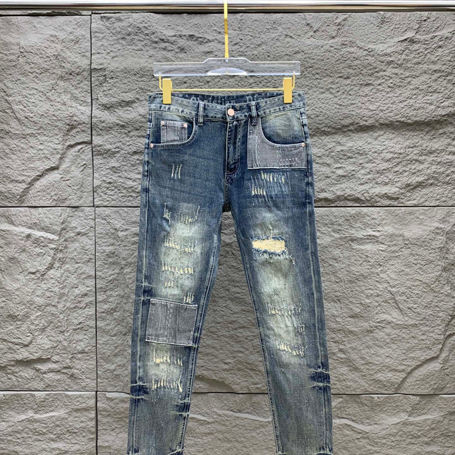 SLIMFIT RETRO-WASHED BLUE STRETCH DENIM JEANS