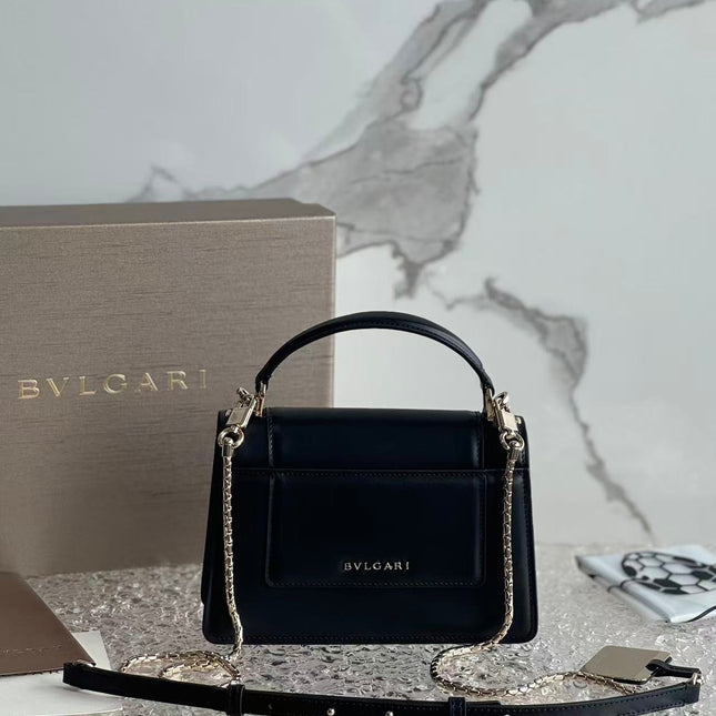 BULGARI SERPENTI FOREVER TOP 19 HANDLE BAG IN BLACK CALFSKIN GOLD HARDWARE