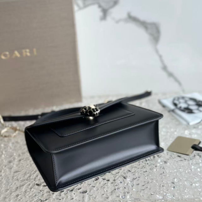 BULGARI SERPENTI FOREVER TOP 19 HANDLE BAG IN BLACK CALFSKIN GOLD HARDWARE