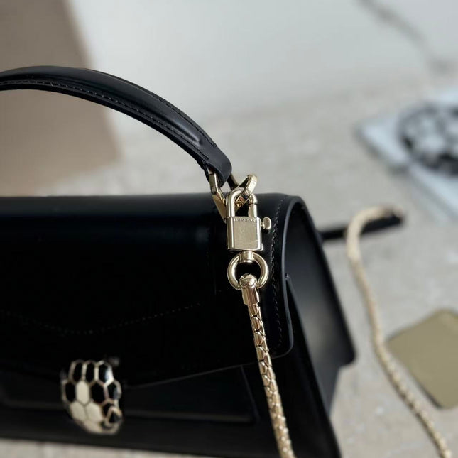 BULGARI SERPENTI FOREVER TOP 19 HANDLE BAG IN BLACK CALFSKIN GOLD HARDWARE