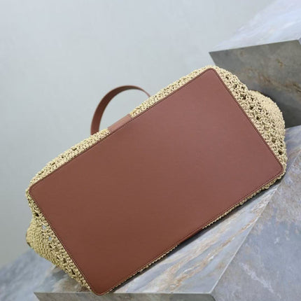 YSL Y TOTE 50 IN BEIGE RAFFIA GOLD HARDWARE