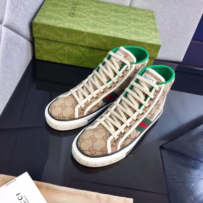 GUCCI TENNIS HIGH-TOP SNEAKERS IN BEIGE GG CANVAS