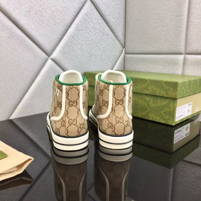 GUCCI TENNIS HIGH-TOP SNEAKERS IN BEIGE GG CANVAS