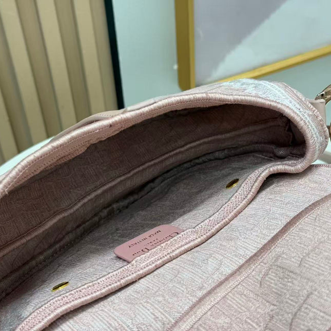 DIOR SMALL SADDLE BAG 24 IN ROSE PINK SOUPIR EMBROIDERY