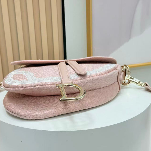 DIOR SMALL SADDLE BAG 24 IN ROSE PINK SOUPIR EMBROIDERY