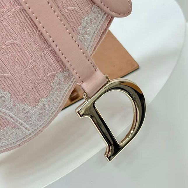 DIOR SMALL SADDLE BAG 24 IN ROSE PINK SOUPIR EMBROIDERY