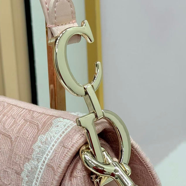 DIOR SMALL SADDLE BAG 24 IN ROSE PINK SOUPIR EMBROIDERY