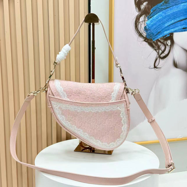 DIOR SMALL SADDLE BAG 24 IN ROSE PINK SOUPIR EMBROIDERY
