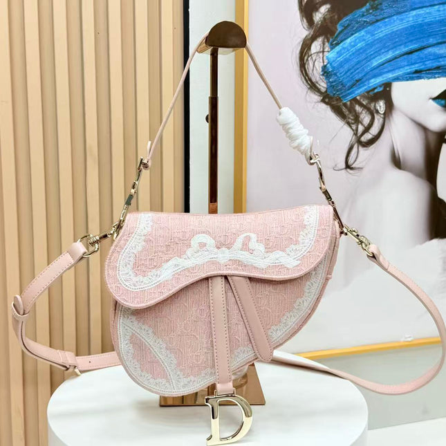 DIOR SMALL SADDLE BAG 24 IN ROSE PINK SOUPIR EMBROIDERY