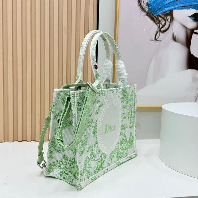 DIOR BOOK TOTE 36 IN GREEN MULTICOLOR TOILE DE JOUY CLOVER EMBROIDERY