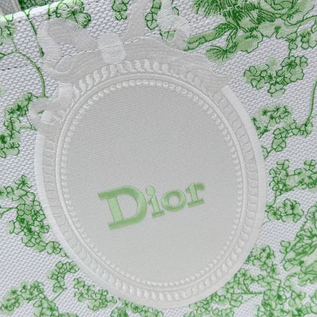 DIOR BOOK TOTE 36 IN GREEN MULTICOLOR TOILE DE JOUY CLOVER EMBROIDERY