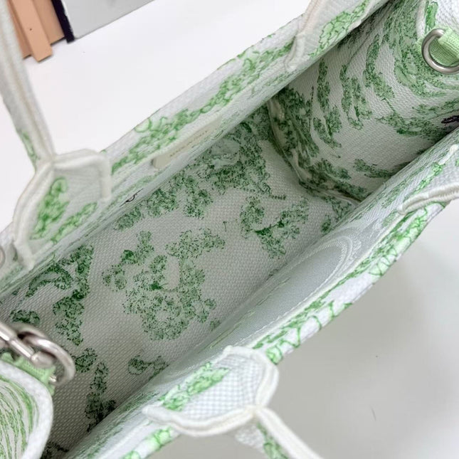 DIOR BOOK TOTE 36 IN GREEN MULTICOLOR TOILE DE JOUY CLOVER EMBROIDERY