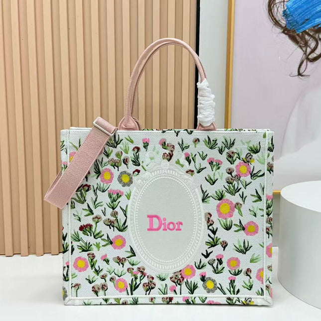 DIOR DAISY GARDEN BOOK TOTE BAG IN COLORFUL EMBROIDERY