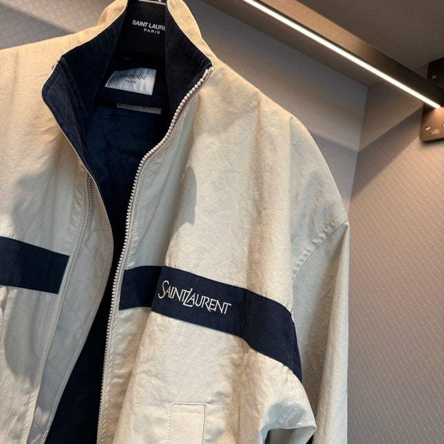 YSL EMBROIDERD JACKET IN MASTIC BEIGE