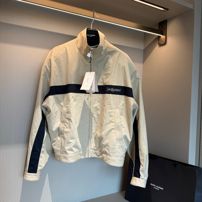 YSL EMBROIDERD JACKET IN MASTIC BEIGE