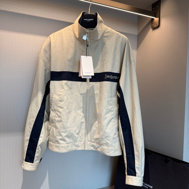 YSL EMBROIDERD JACKET IN MASTIC BEIGE