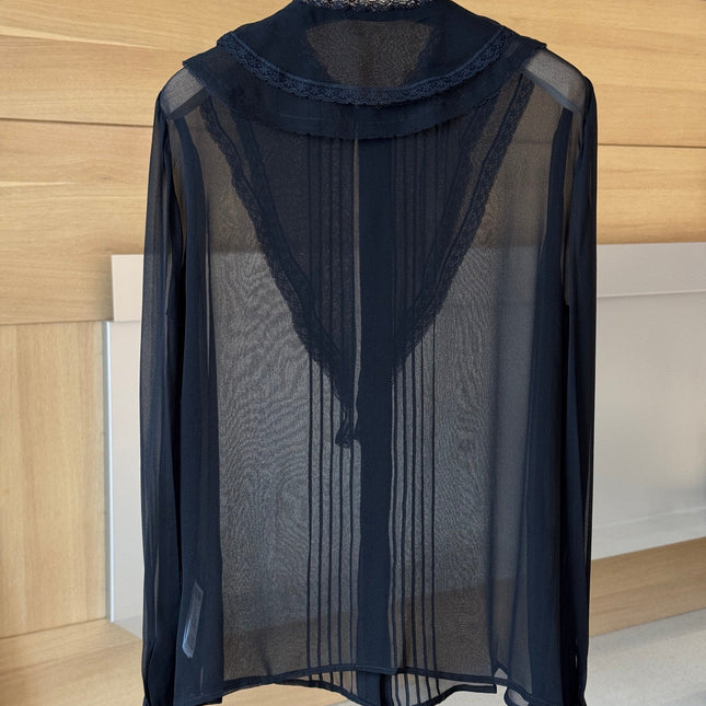 CHLOE RUFFLED LACE-TRIMMED COLLAR SILK-CHIFFON BLOUSE IN BLACK