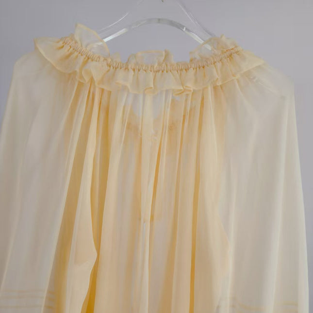 CHLOE TWO-PIECE SET OF RUFFLE-NECK BLOUSE AND CAMISOLE TOP