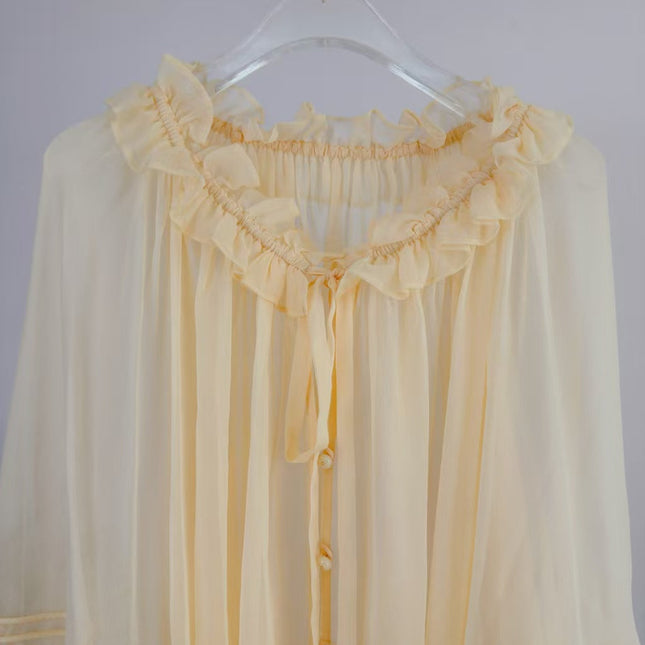 CHLOE TWO-PIECE SET OF RUFFLE-NECK BLOUSE AND CAMISOLE TOP