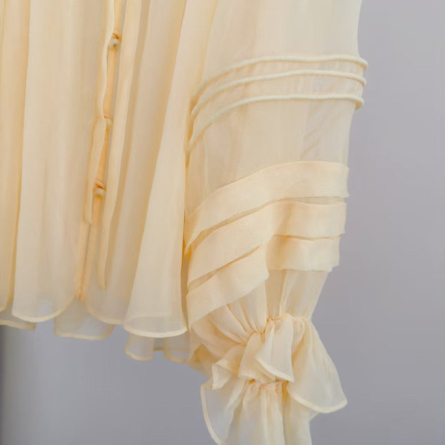 CHLOE TWO-PIECE SET OF RUFFLE-NECK BLOUSE AND CAMISOLE TOP