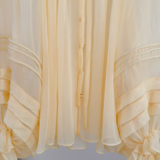 CHLOE TWO-PIECE SET OF RUFFLE-NECK BLOUSE AND CAMISOLE TOP
