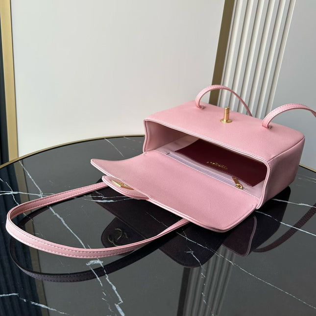 CHANEL SMALL FLAP BAG 22 IN PINK GRAINED CALFSKIN GOLD HARDWARE