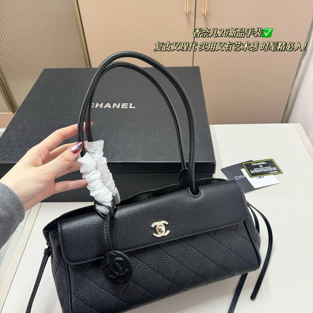 CHANEL QUILTED TOP HANDLE BAG 30 IN BLACK CALFSKIN GHW