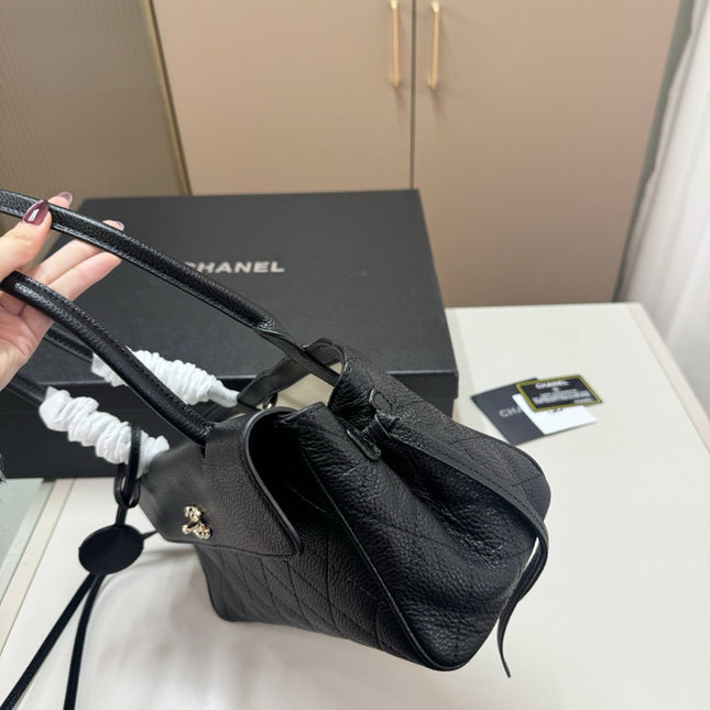 CHANEL QUILTED TOP HANDLE BAG 30 IN BLACK CALFSKIN GHW