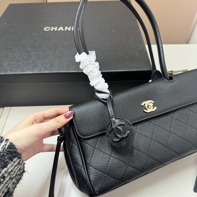 CHANEL QUILTED TOP HANDLE BAG 30 IN BLACK CALFSKIN GHW