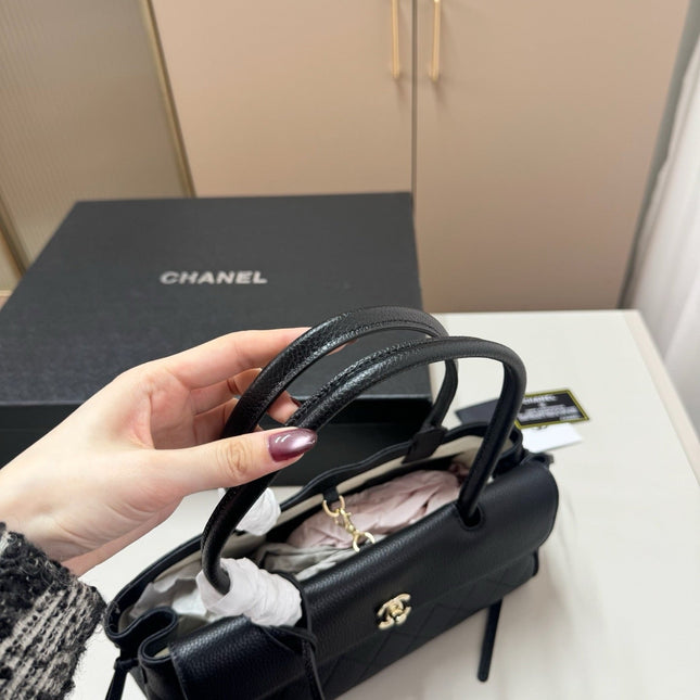 CHANEL QUILTED TOP HANDLE BAG 30 IN BLACK CALFSKIN GHW