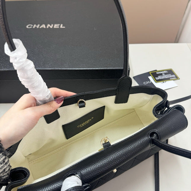CHANEL QUILTED TOP HANDLE BAG 30 IN BLACK CALFSKIN GHW