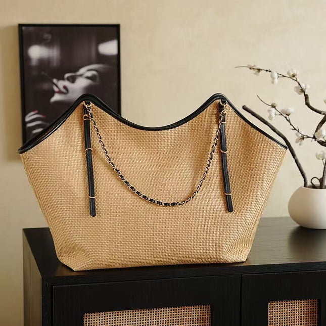 CHANEL MAXI SHOPPING BAG 47 IN BRAIDED RAFFIA GOLD HARDWARE
