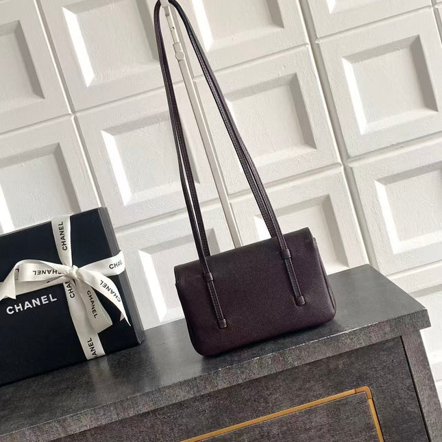 CHANEL SMALL FLAP BAG 17 IN BROWN GRAINED CALFSKIN GOLD HARDWARE