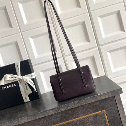 CHANEL SMALL FLAP BAG 17 IN BROWN GRAINED CALFSKIN GOLD HARDWARE