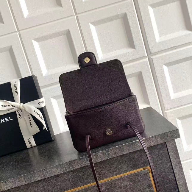 CHANEL SMALL FLAP BAG 17 IN BROWN GRAINED CALFSKIN GOLD HARDWARE