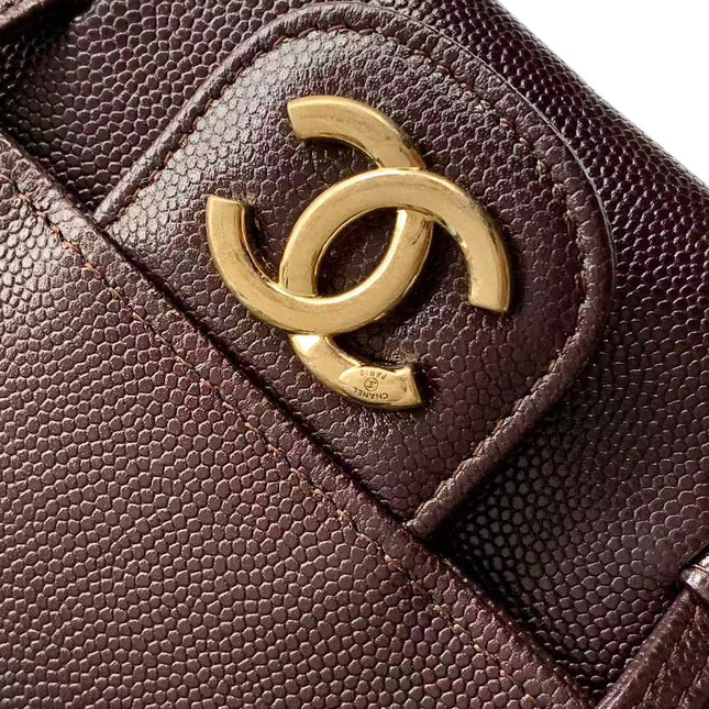 CHANEL SMALL FLAP BAG 17 IN BROWN GRAINED CALFSKIN GOLD HARDWARE