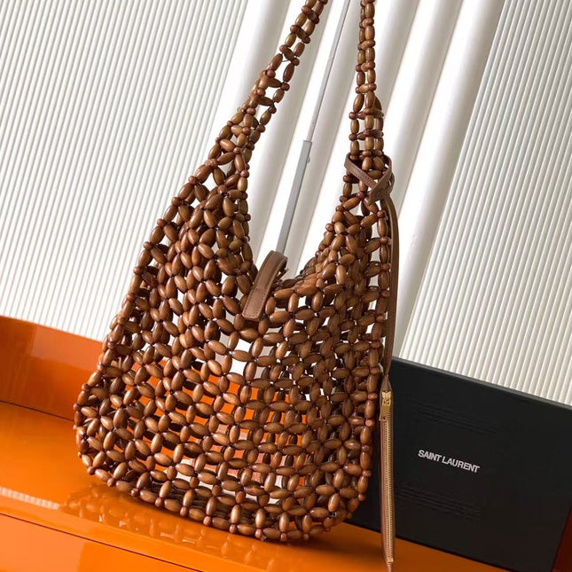 YSL LE 5 A 7 HOBO BAG 35 IN BROWN WOOD