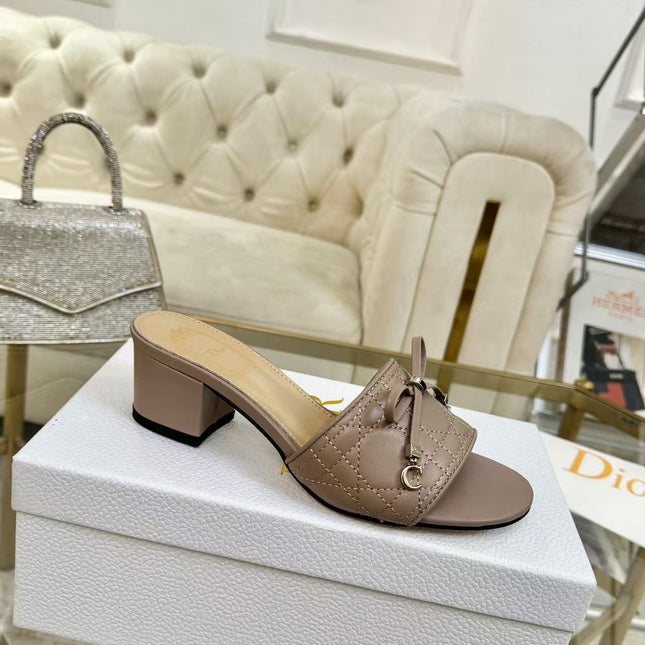 DIOR CANNAGE HEELED SLIDE IN DUSTY PINK CALFSKIN