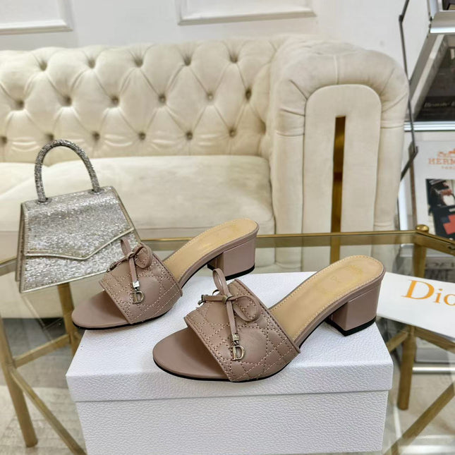 DIOR CANNAGE HEELED SLIDE IN DUSTY PINK CALFSKIN