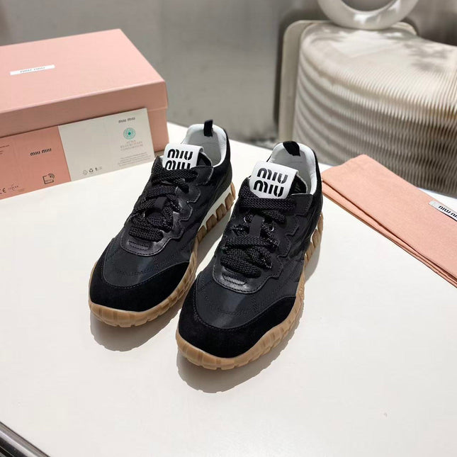 MIUMIU 26S SNEAKERS IN IVORY BLACK FABRIC AND SUEDE