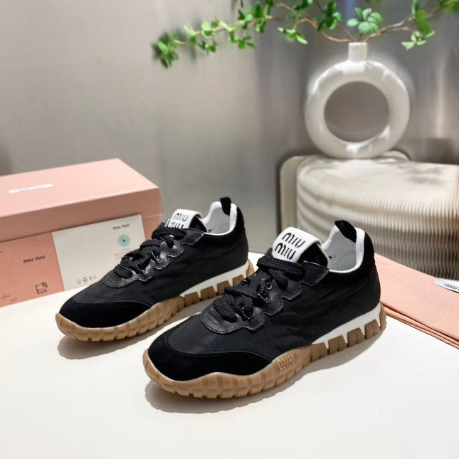 MIUMIU 26S SNEAKERS IN IVORY BLACK FABRIC AND SUEDE